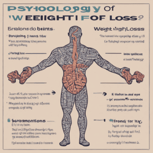 Abnehmcoaches: Auf dem Bild steht Psychology of weight loss. Es ist eine Zeichnung von einem männlichen Körper zu sehen. der Darm ist grafisch hervorgehoben.